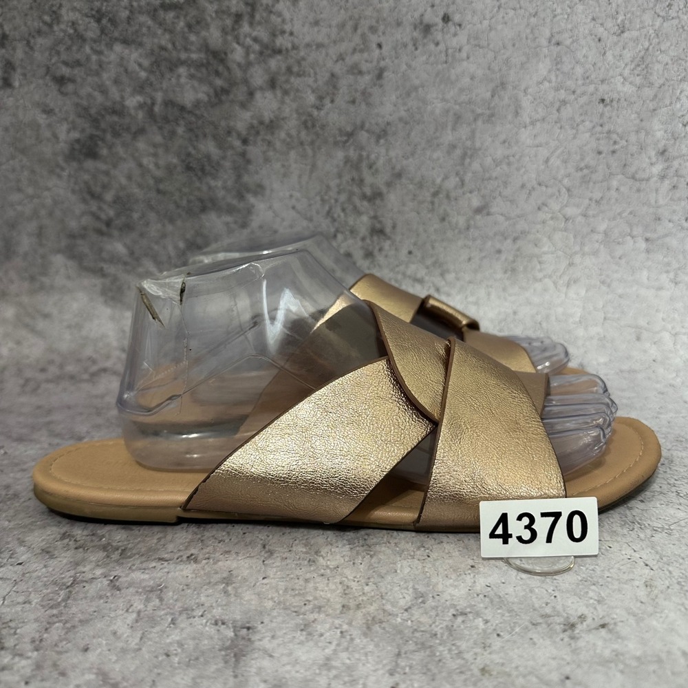 Old Navy HTTP Flat Slide Sandal Womens 10 Gold Metallic Faux Leather H-Strap